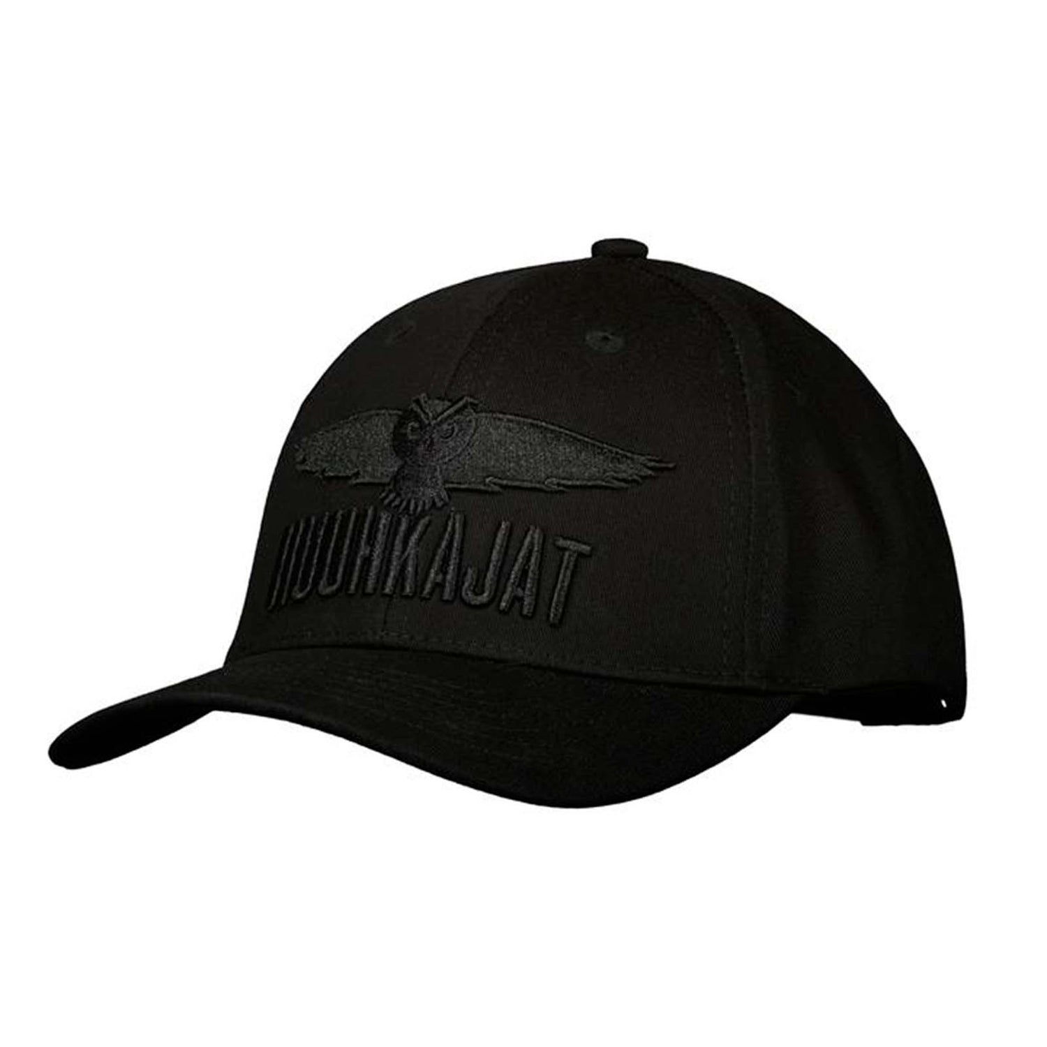 Lasten musta Huuhkajat lippis mustalla logolla.