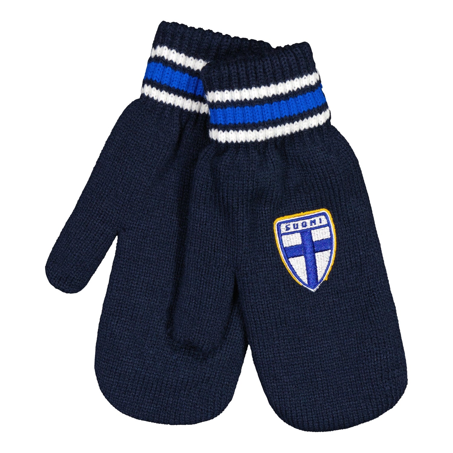 Lämpimät Suomi-logolla varustetut lapaset, joiden sisällä on fleece-vuori.