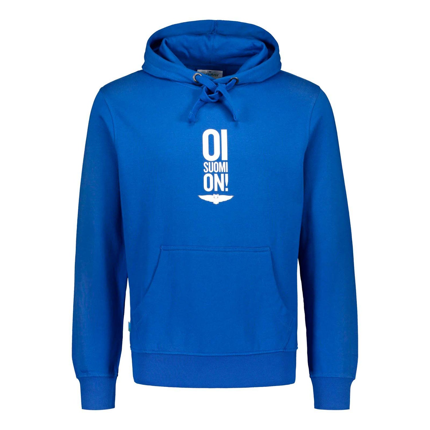 Sininen Oi Suomi on! -huppari. Laadukas hupullinen collegepaita, jossa harjattu, pehmeä sisäpuoli. 