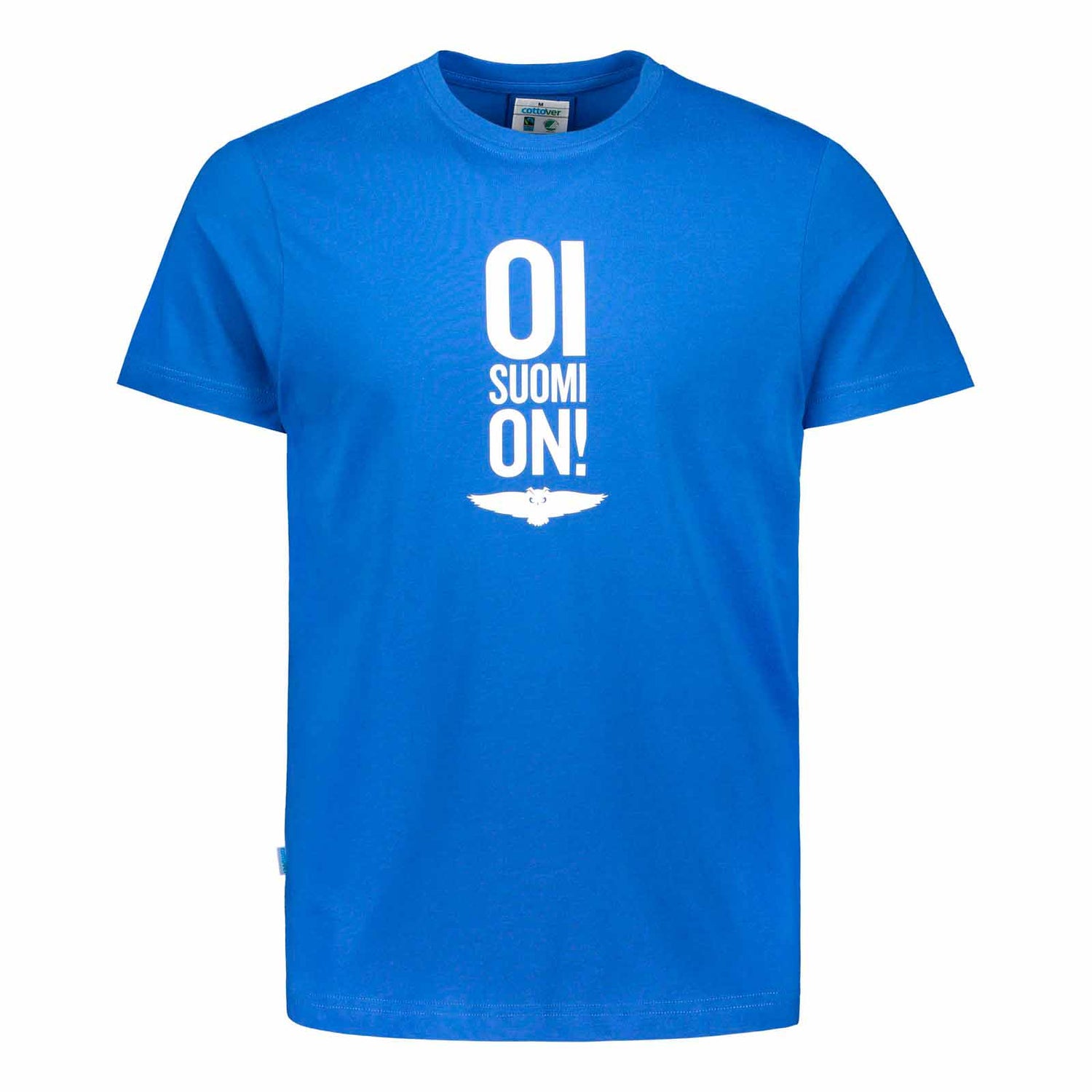 Oi Suomi on! -t-paita valkoinen. Materiaali 100 % ekologista Reilun kaupan puuvillaa. 