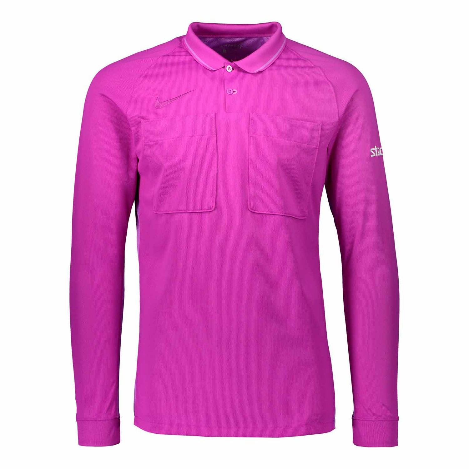 Tuomarille tarkoitettu pinkki Niken pitkähihainen paita. Niken DRI-Fit materiaali tekee paidasta hengittävän ja pitää ihon kuivana.