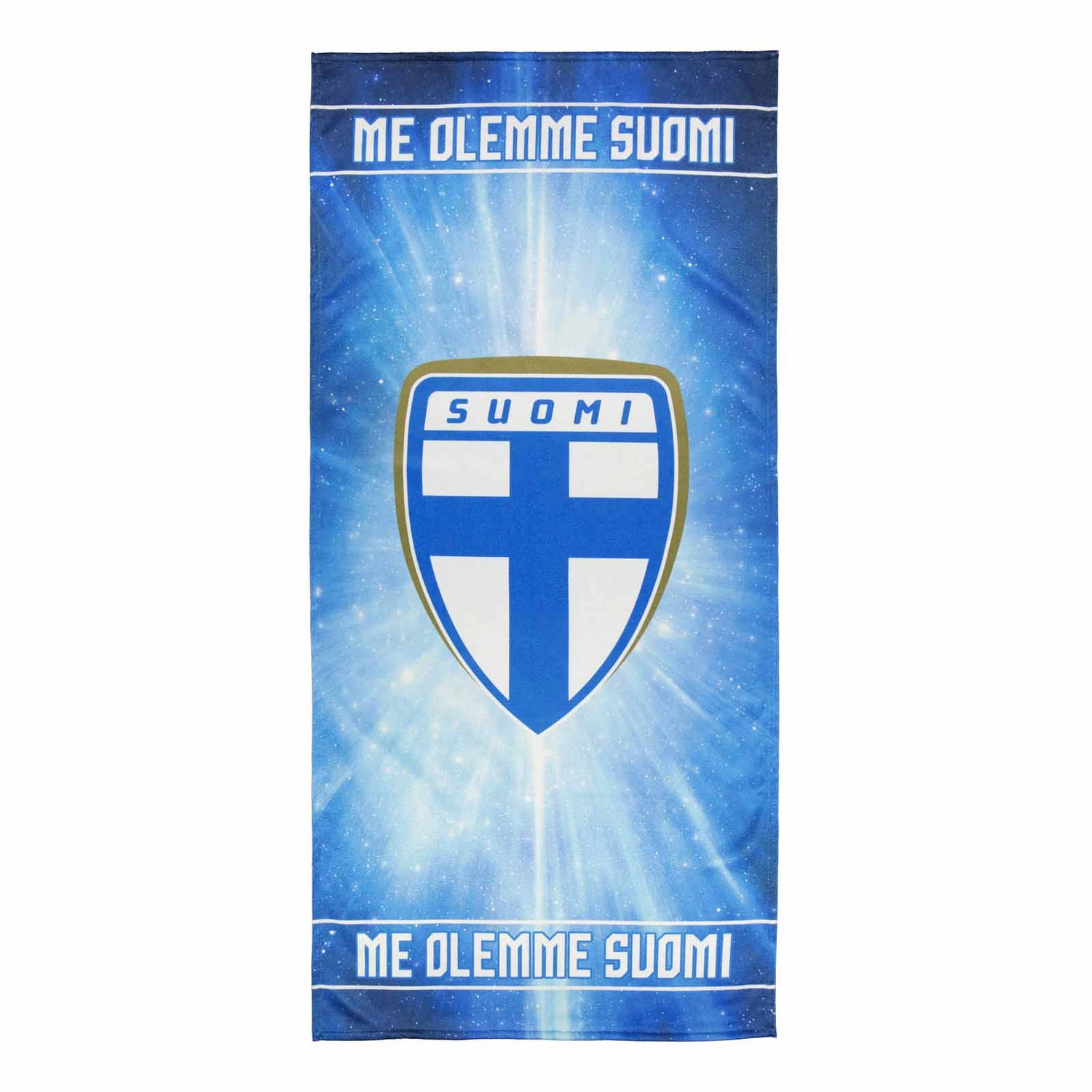 Maajoukkue-pyyhe Suomi-logolla. 