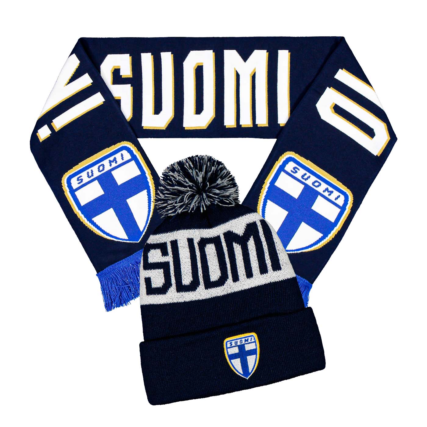 Oi Suomi on! pipo ja kaulahuivi, talvipaketti, Tummansininen