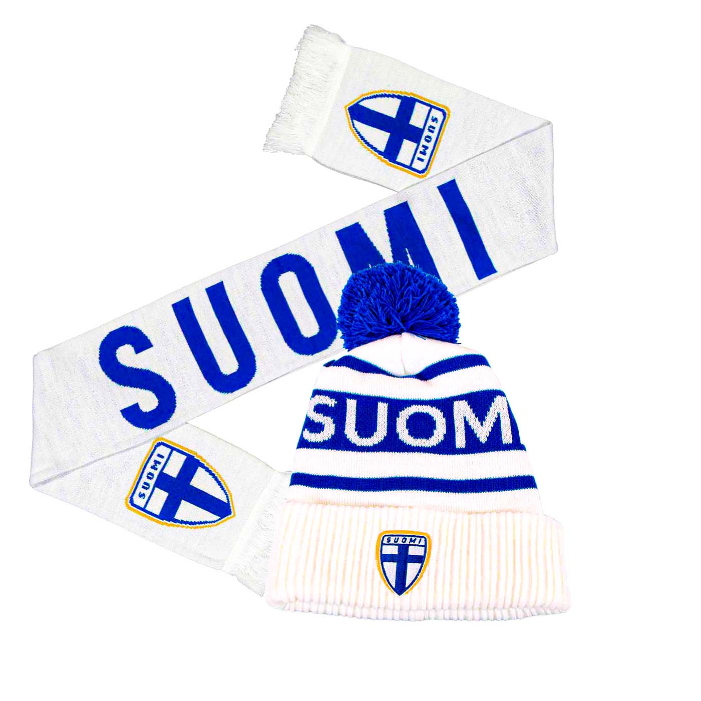 Suomi pipo ja kaulahuivi talvipaketti, Valkoinen